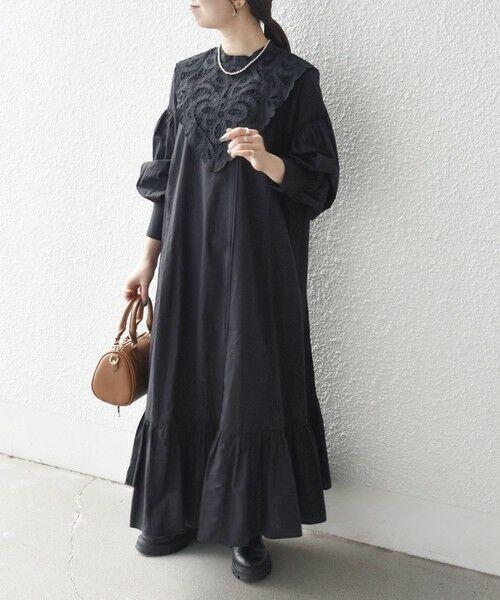 SHIPS / シップス ロング・マキシ丈ワンピース | bon_meur:〈洗濯機可能〉レース ビッグカラー ギャザー パフ シャツワンピース | 詳細12