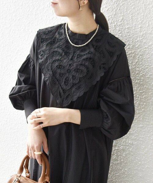 SHIPS / シップス ロング・マキシ丈ワンピース | bon_meur:〈洗濯機可能〉レース ビッグカラー ギャザー パフ シャツワンピース | 詳細13