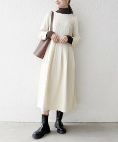 SHIPS / シップス ロング・マキシ丈ワンピース | 《予約》SHIPS any:〈手洗い可能〉ジャカード ウエスト タック ノーカラー ワンピース［NAVY BLUE］