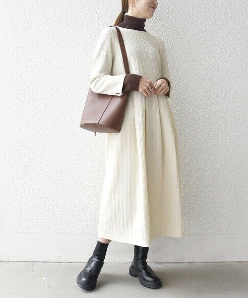 SHIPS / シップス ロング・マキシ丈ワンピース | 《予約》SHIPS any:〈手洗い可能〉ジャカード ウエスト タック ノーカラー ワンピース［NAVY BLUE］ | 詳細2