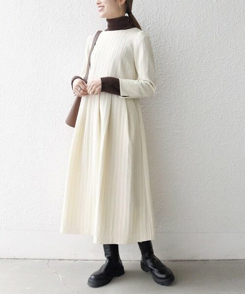 SHIPS / シップス ロング・マキシ丈ワンピース | 《予約》SHIPS any:〈手洗い可能〉ジャカード ウエスト タック ノーカラー ワンピース［NAVY BLUE］ | 詳細4