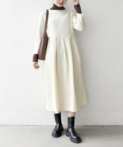 SHIPS / シップス ロング・マキシ丈ワンピース | 《予約》SHIPS any:〈手洗い可能〉ジャカード ウエスト タック ノーカラー ワンピース［NAVY BLUE］ | 詳細5