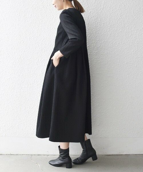 SHIPS / シップス ロング・マキシ丈ワンピース | 《予約》SHIPS any:〈手洗い可能〉ジャカード ウエスト タック ノーカラー ワンピース［NAVY BLUE］ | 詳細12