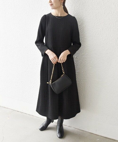 SHIPS / シップス ロング・マキシ丈ワンピース | 《予約》SHIPS any:〈手洗い可能〉ジャカード ウエスト タック ノーカラー ワンピース［NAVY BLUE］ | 詳細13