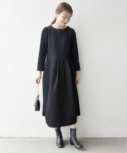 SHIPS / シップス ロング・マキシ丈ワンピース | 《予約》SHIPS any:〈手洗い可能〉ジャカード ウエスト タック ノーカラー ワンピース［NAVY BLUE］ | 詳細8