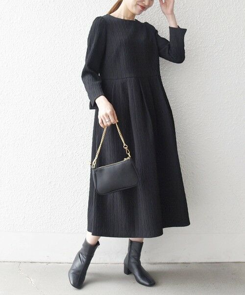 SHIPS / シップス ロング・マキシ丈ワンピース | 《予約》SHIPS any:〈手洗い可能〉ジャカード ウエスト タック ノーカラー ワンピース［NAVY BLUE］ | 詳細9