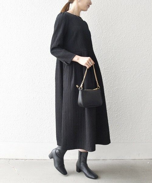 SHIPS / シップス ロング・マキシ丈ワンピース | 《予約》SHIPS any:〈手洗い可能〉ジャカード ウエスト タック ノーカラー ワンピース［NAVY BLUE］ | 詳細10