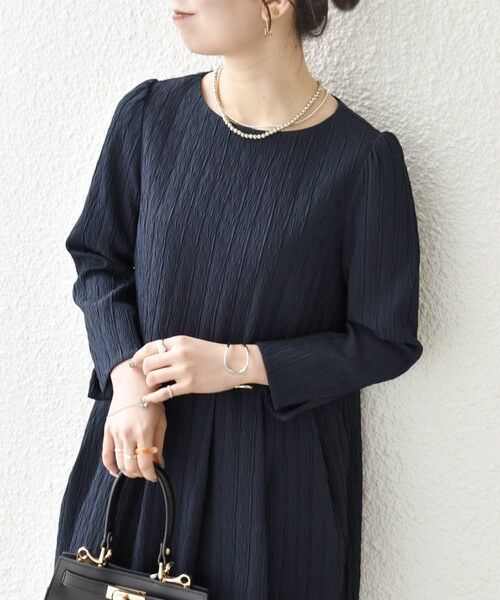 SHIPS / シップス ロング・マキシ丈ワンピース | 《予約》SHIPS any:〈手洗い可能〉ジャカード ウエスト タック ノーカラー ワンピース［NAVY BLUE］ | 詳細22
