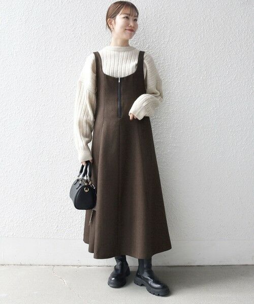 SHIPS / シップス ロング・マキシ丈ワンピース | SHIPS any: ヘリンボーン パイピング フレア ジャンパースカート | 詳細12