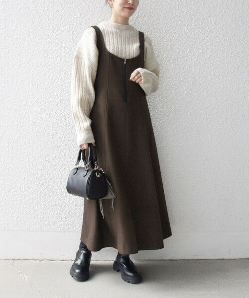 SHIPS / シップス ロング・マキシ丈ワンピース | SHIPS any: ヘリンボーン パイピング フレア ジャンパースカート | 詳細13