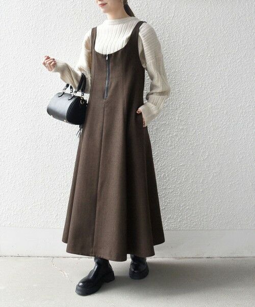 SHIPS / シップス ロング・マキシ丈ワンピース | SHIPS any: ヘリンボーン パイピング フレア ジャンパースカート | 詳細14