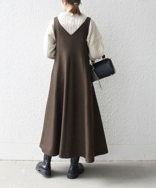 SHIPS / シップス ロング・マキシ丈ワンピース | SHIPS any: ヘリンボーン パイピング フレア ジャンパースカート | 詳細15