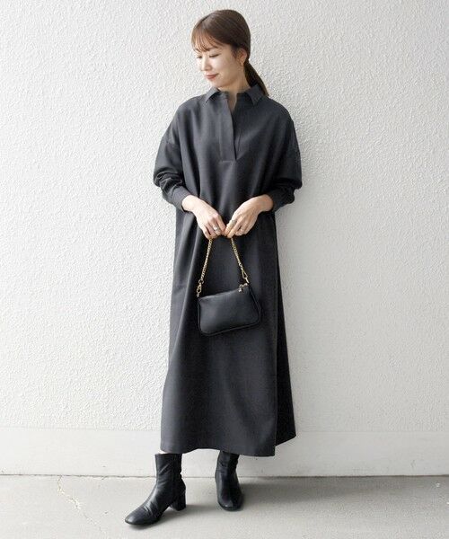 SHIPS / シップス ロング・マキシ丈ワンピース | SHIPS any:〈洗濯機可能〉サージ スキッパー シャツ ワンピース | 詳細1