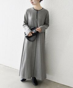 SHIPS / シップス ロング・マキシ丈ワンピース | SHIPS any: ウーステッド パイピング ボタン ロングスリーブ フレア ワンピース