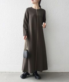 SHIPS / シップス ロング・マキシ丈ワンピース | SHIPS any: ウーステッド パイピング ボタン ロングスリーブ フレア ワンピース