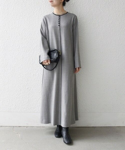 SHIPS / シップス ロング・マキシ丈ワンピース | SHIPS any: ウーステッド パイピング ボタン ロングスリーブ フレア ワンピース | 詳細1