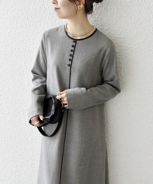 SHIPS / シップス ロング・マキシ丈ワンピース | SHIPS any: ウーステッド パイピング ボタン ロングスリーブ フレア ワンピース | 詳細10