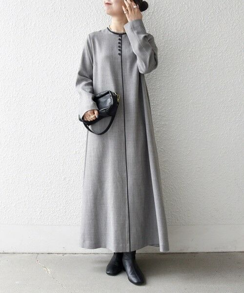 SHIPS / シップス ロング・マキシ丈ワンピース | SHIPS any: ウーステッド パイピング ボタン ロングスリーブ フレア ワンピース | 詳細2