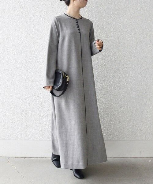 SHIPS / シップス ロング・マキシ丈ワンピース | SHIPS any: ウーステッド パイピング ボタン ロングスリーブ フレア ワンピース | 詳細3