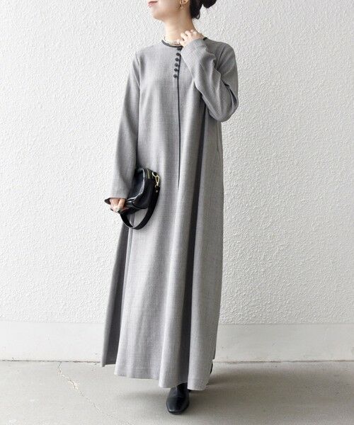 SHIPS / シップス ロング・マキシ丈ワンピース | SHIPS any: ウーステッド パイピング ボタン ロングスリーブ フレア ワンピース | 詳細7