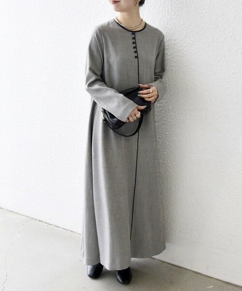 SHIPS / シップス ロング・マキシ丈ワンピース | SHIPS any: ウーステッド パイピング ボタン ロングスリーブ フレア ワンピース | 詳細8