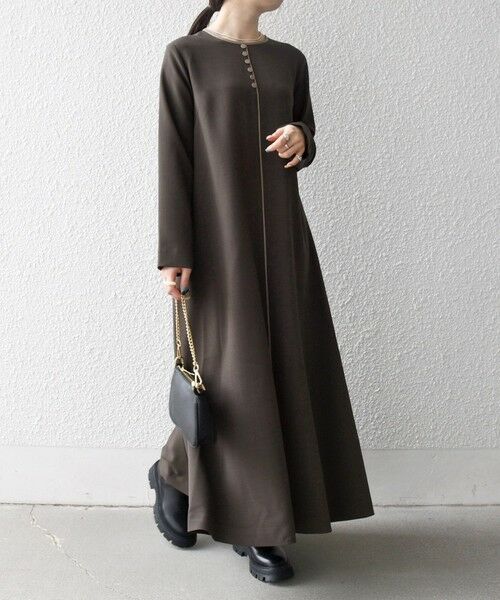 SHIPS / シップス ロング・マキシ丈ワンピース | SHIPS any: ウーステッド パイピング ボタン ロングスリーブ フレア ワンピース | 詳細22