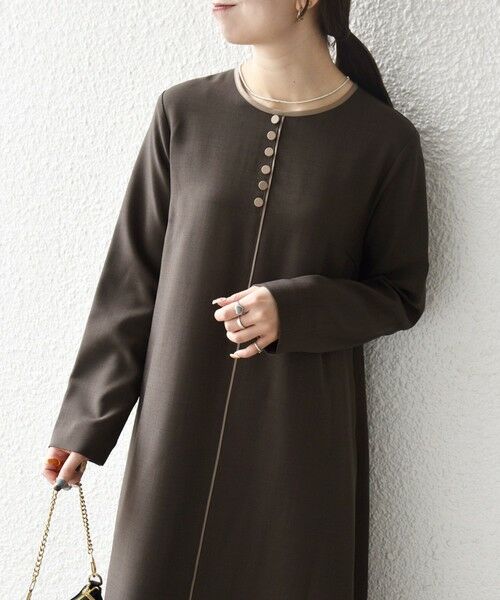 SHIPS / シップス ロング・マキシ丈ワンピース | SHIPS any: ウーステッド パイピング ボタン ロングスリーブ フレア ワンピース | 詳細30