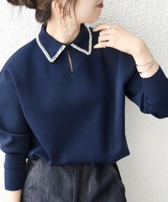 SHIPS / シップス ニット・セーター | SHIPS any:〈手洗い可能〉パール モチーフ 襟付き スキッパー ニット プルオーバー