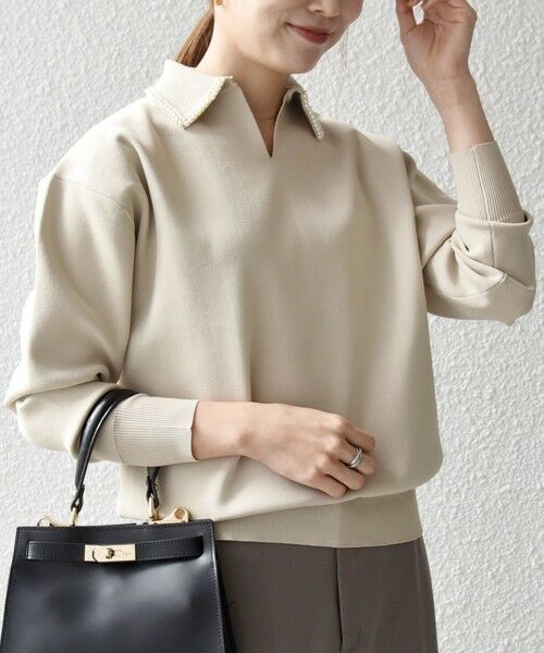 SHIPS / シップス ニット・セーター | SHIPS any:〈手洗い可能〉パール モチーフ 襟付き スキッパー ニット プルオーバー | 詳細3