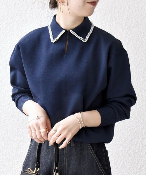 SHIPS / シップス ニット・セーター | SHIPS any:〈手洗い可能〉パール モチーフ 襟付き スキッパー ニット プルオーバー | 詳細30