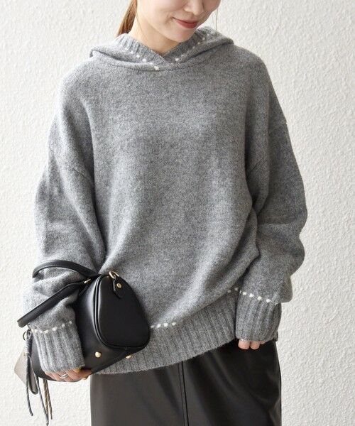 SHIPS / シップス ニット・セーター | SHIPS any:〈手洗い可能〉ステッチ デザイン フーディー ルーズ ニット | 詳細4