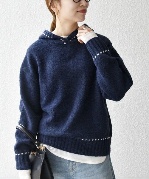 SHIPS / シップス ニット・セーター | SHIPS any:〈手洗い可能〉ステッチ デザイン フーディー ルーズ ニット | 詳細30