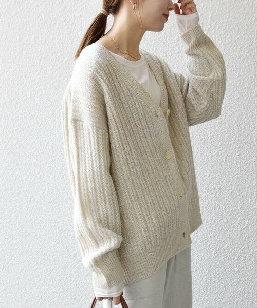 SHIPS / シップス カーディガン・ボレロ | SHIPS any: リブ タック編み Vネック ルーズ ニット カーディガン | 詳細4