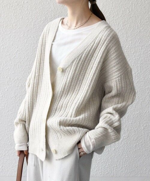 SHIPS / シップス カーディガン・ボレロ | SHIPS any: リブ タック編み Vネック ルーズ ニット カーディガン | 詳細6