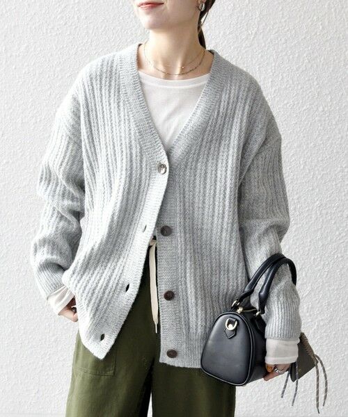 SHIPS / シップス カーディガン・ボレロ | SHIPS any: リブ タック編み Vネック ルーズ ニット カーディガン | 詳細16