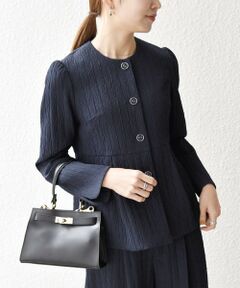 SHIPS / シップス ノーカラージャケット | 《予約》SHIPS any:〈手洗い可能〉ジャカード ノーカラー ペプラム ジャケット［NAVY BLUE］