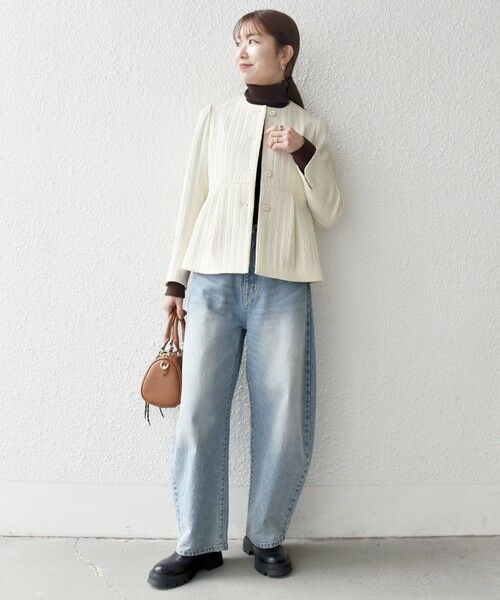 SHIPS / シップス ノーカラージャケット | SHIPS any:〈手洗い可能〉ジャカード ノーカラー ペプラム ジャケット［NAVY BLUE］ | 詳細1