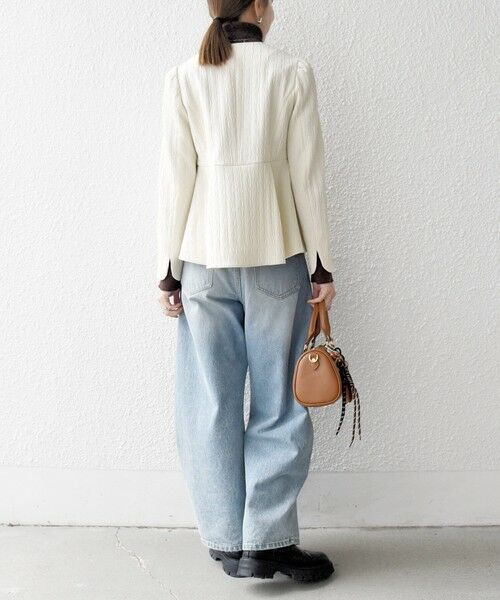 SHIPS / シップス ノーカラージャケット | SHIPS any:〈手洗い可能〉ジャカード ノーカラー ペプラム ジャケット［NAVY BLUE］ | 詳細2