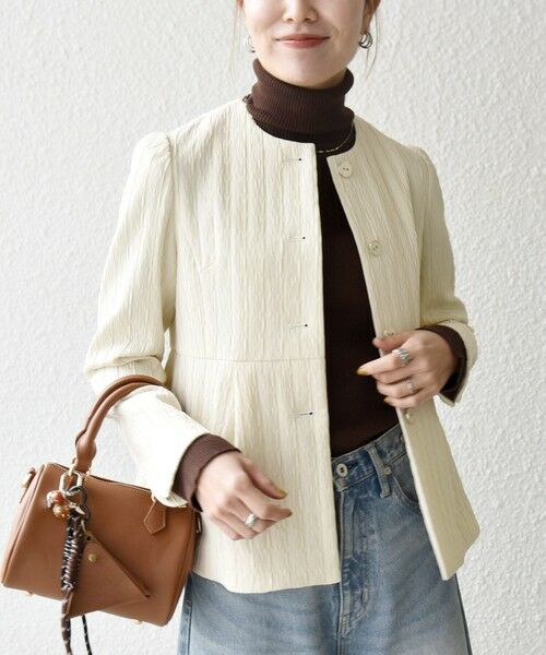 SHIPS / シップス ノーカラージャケット | SHIPS any:〈手洗い可能〉ジャカード ノーカラー ペプラム ジャケット［NAVY BLUE］ | 詳細3