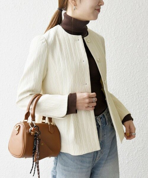 SHIPS / シップス ノーカラージャケット | SHIPS any:〈手洗い可能〉ジャカード ノーカラー ペプラム ジャケット［NAVY BLUE］ | 詳細4