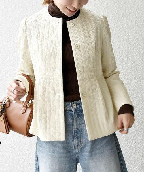 SHIPS / シップス ノーカラージャケット | SHIPS any:〈手洗い可能〉ジャカード ノーカラー ペプラム ジャケット［NAVY BLUE］ | 詳細6