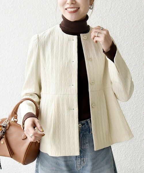 SHIPS / シップス ノーカラージャケット | SHIPS any:〈手洗い可能〉ジャカード ノーカラー ペプラム ジャケット［NAVY BLUE］ | 詳細7