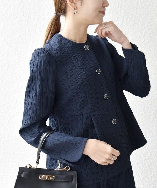 SHIPS / シップス ノーカラージャケット | SHIPS any:〈手洗い可能〉ジャカード ノーカラー ペプラム ジャケット［NAVY BLUE］ | 詳細23