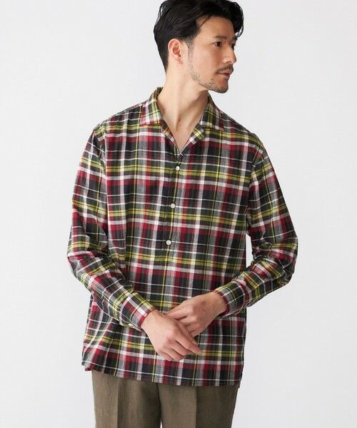 SHIPS / シップス シャツ・ブラウス | SHIPS: オープンカラー コットン リネン マドラスチェック プルオーバー シャツ オリーブ | 詳細1