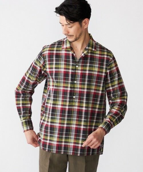 SHIPS / シップス シャツ・ブラウス | SHIPS: オープンカラー コットン リネン マドラスチェック プルオーバー シャツ オリーブ(オリーブ)