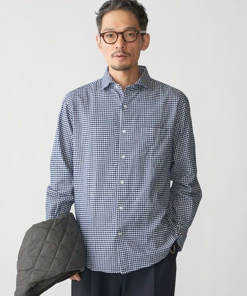 SHIPS / シップス シャツ・ブラウス | SHIPS: セミワイド ギンガム/ストライプ ビエラ シャツ(ダークブルー)