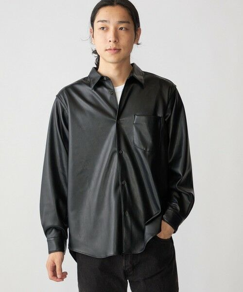 SHIPS / シップス シャツ・ブラウス | BENCH MARKING SHIRT: レギュラーカラー 合成皮革 シャツ(ブラック)
