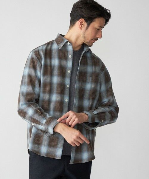 SHIPS / シップス シャツ・ブラウス | SHIPS: Shuttle notes レギュラーカラー オンブレチェック 長袖 ネルシャツ(ブラウン)