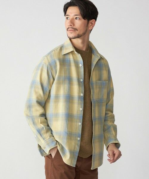 SHIPS / シップス シャツ・ブラウス | SHIPS: Shuttle notes レギュラーカラー オンブレチェック 長袖 ネルシャツ(イエロー)