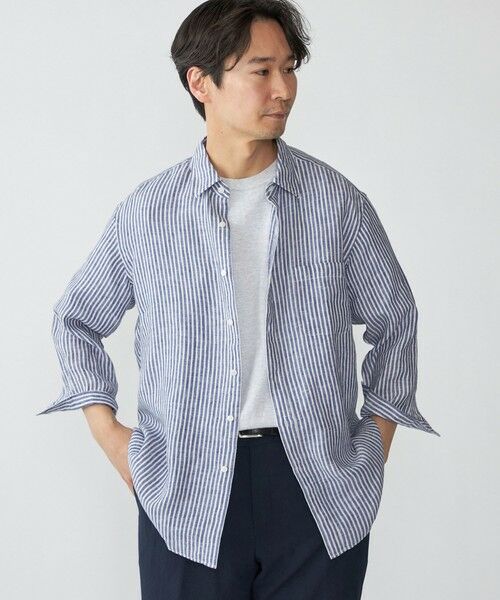 SHIPS / シップス シャツ・ブラウス | SHIPS: レイモンド レギュラーカラー リネン 7スリーブ シャツ(ブルー)